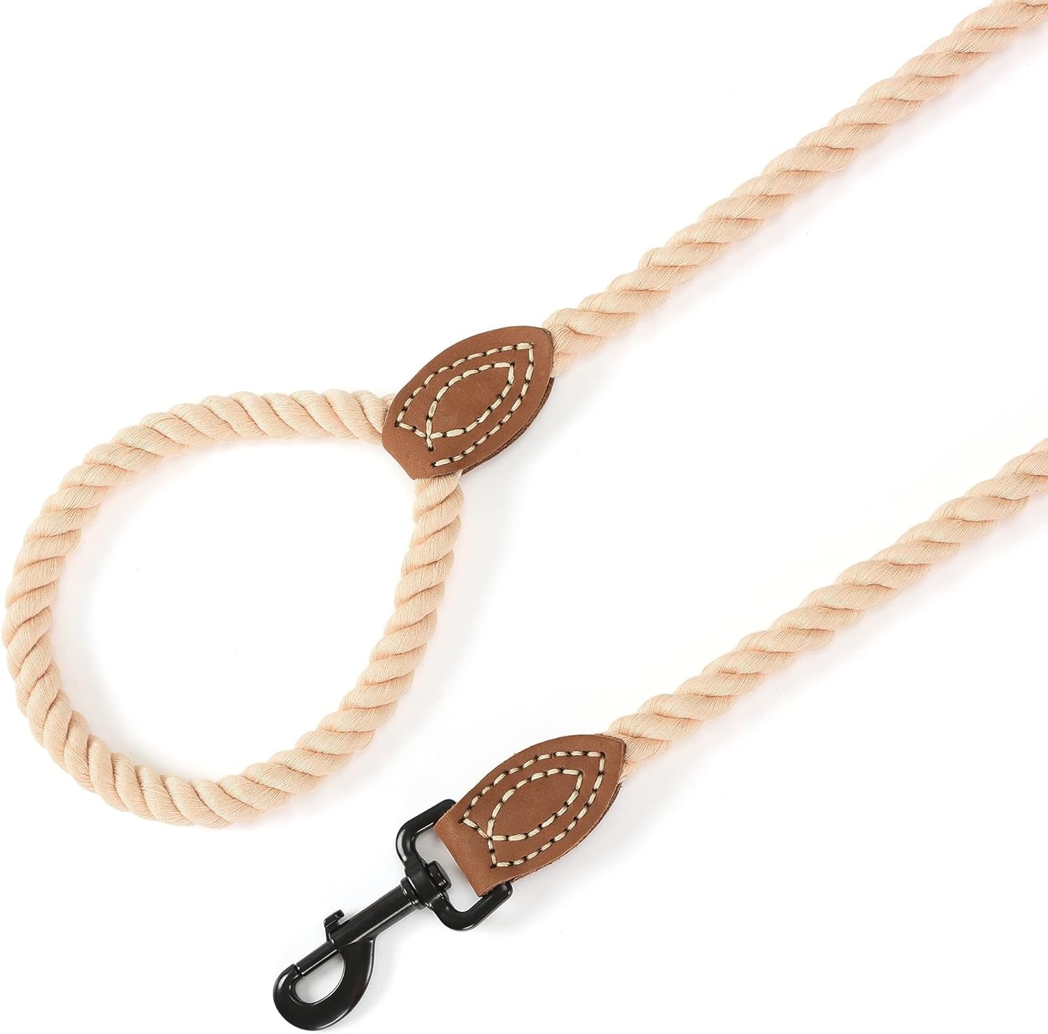 Dog Leash | Braided Cotton Rope Dog Leashes with Leather Tailor Tip | 6 Feet Dog Leash W Heavy Duty Metal Clasp | Wedding Dog Leash (Light Brown, 72 Inches)