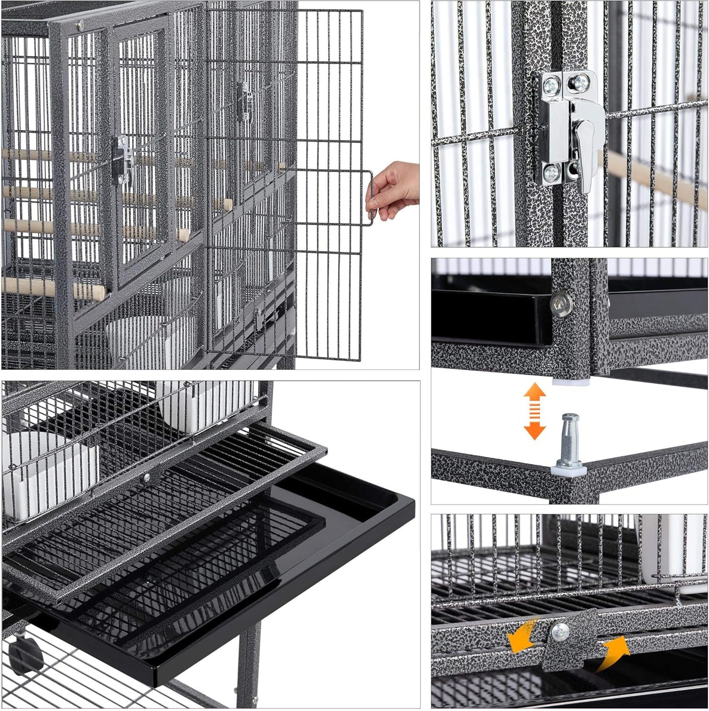 41.5" Stackable Divided Breeder Breeding Parakeet Bird Cage for Canaries Cockatiels Lovebirds Finches Budgies Small Parrots with Rolling Stand, Black