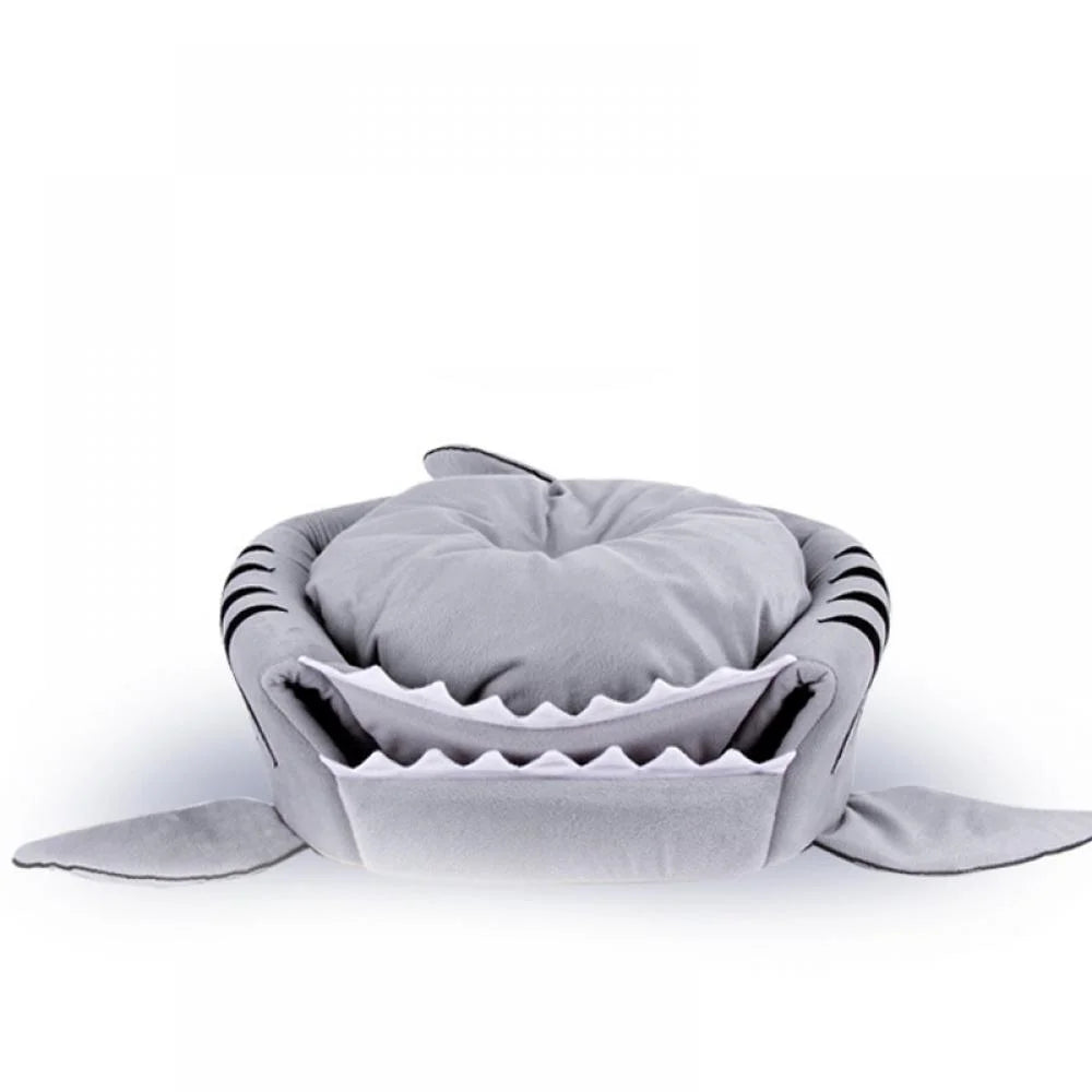 Pet Beds Small Shark Design Warm Cotton Dog Bed with Non-Slip Bottom, Grey