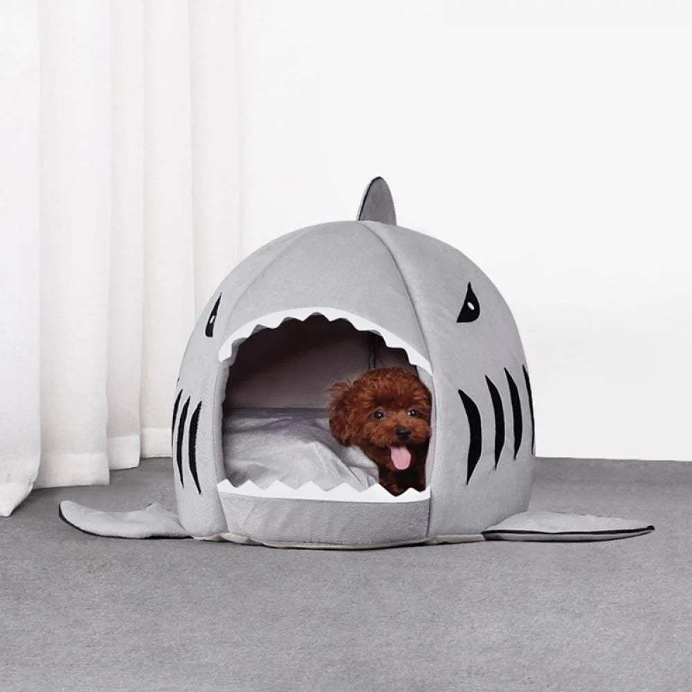 Pet Beds Small Shark Design Warm Cotton Dog Bed with Non-Slip Bottom, Grey