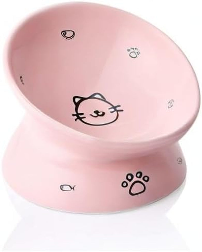 Ceramic Raised Cat Bowls, Slanted Cat Dish Food or Water Bowls, Elevated Porcelain Pet Feeder Bowl Protect Cat'S Spine, Stress Free, Backflow Prevention (Pink)