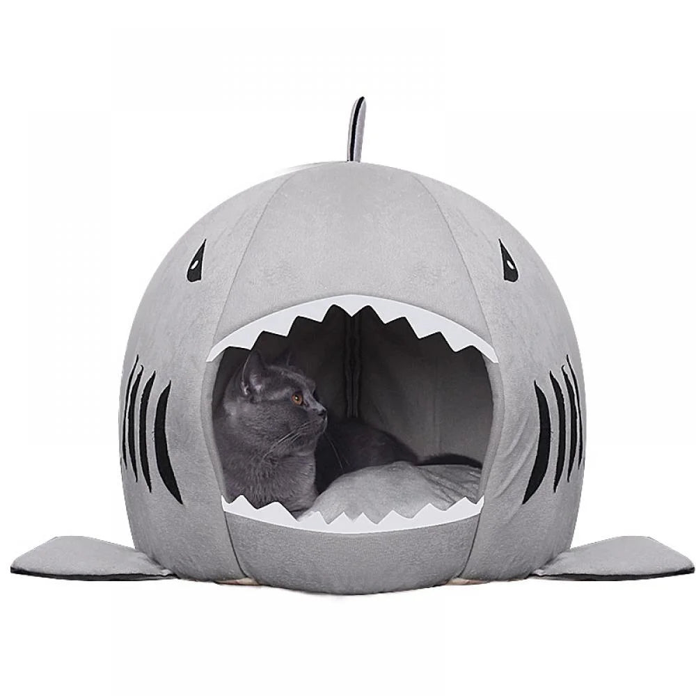 Pet Beds Small Shark Design Warm Cotton Dog Bed with Non-Slip Bottom, Grey