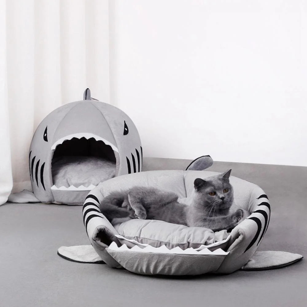 Pet Beds Small Shark Design Warm Cotton Dog Bed with Non-Slip Bottom, Grey