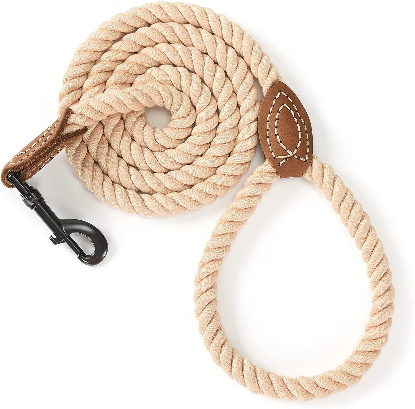 Dog Leash | Braided Cotton Rope Dog Leashes with Leather Tailor Tip | 6 Feet Dog Leash W Heavy Duty Metal Clasp | Wedding Dog Leash (Light Brown, 72 Inches)