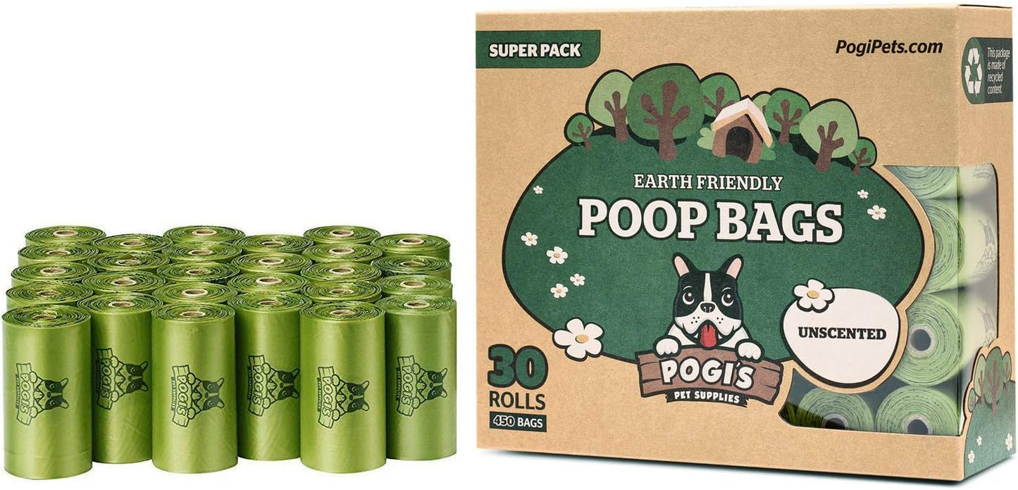 Pogi’S Dog Poop Bags - 30 Unscented Rolls (450 Doggie Poop Bags) - Leak-Proof Dog Waste Bags - Ultra Thick, Extra Large Poop Bags for Dogs